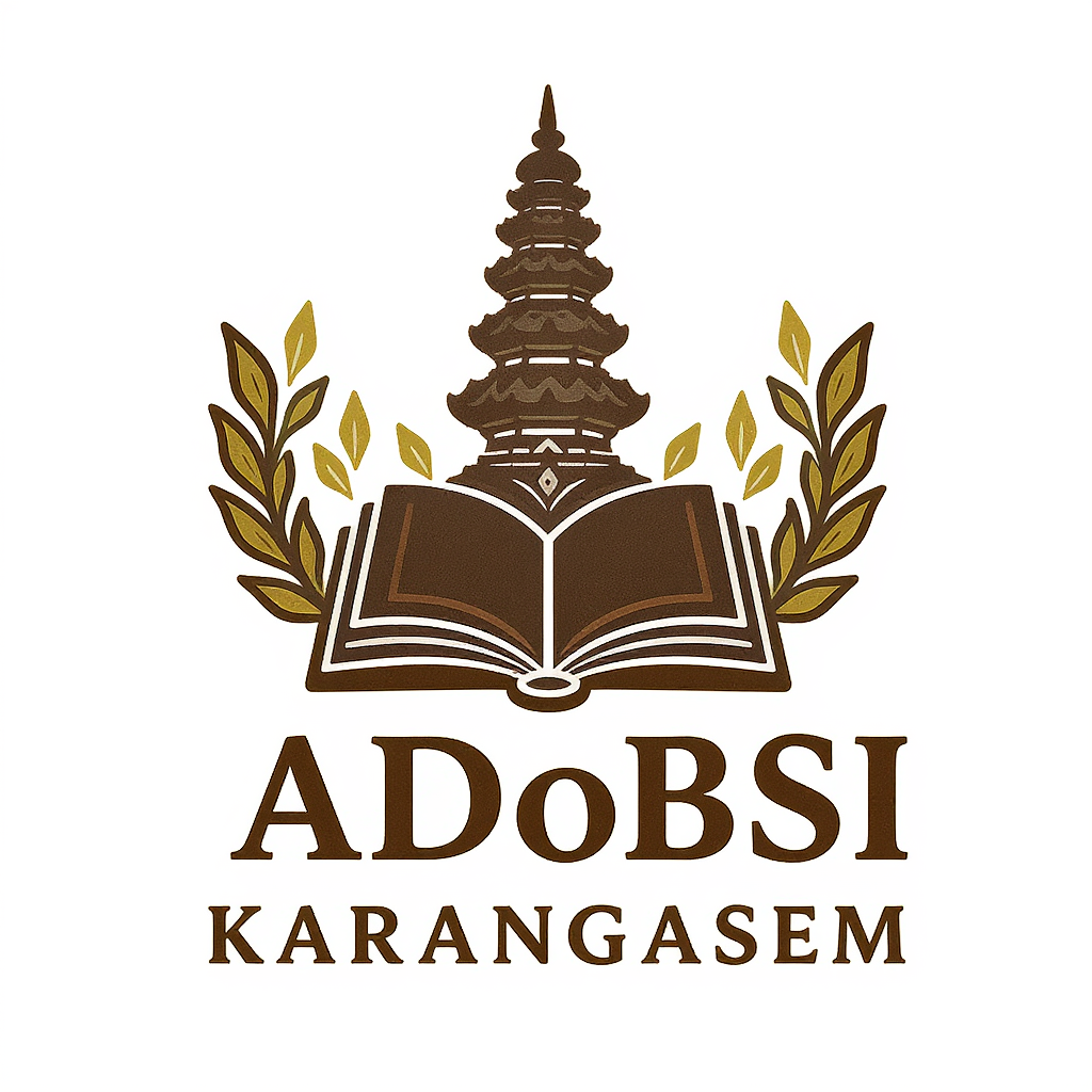 Logo ADOBSI Karangasem - Huruf bergaya Bali dengan ikon buku dan kearifan lokal